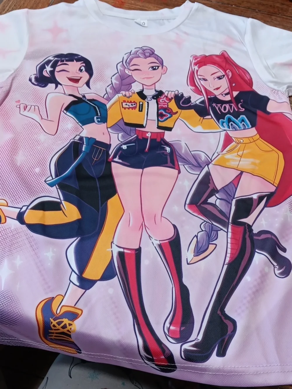 Anime Girls Graphic Tee in White with Pink Accents Demon Hunters